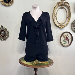 ba&sh Paris Black Ruffle V-Neck Romper Vintage Style